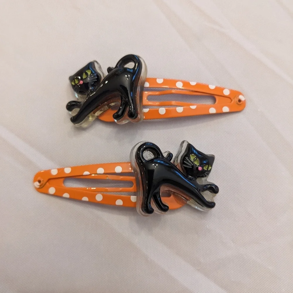 VTG Gymboree Halloween Black Cat Hair Snap Clips set of 2 Barrettes Kitty Cat